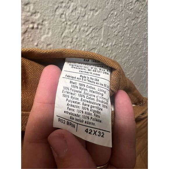 Carhartt Brown Overall Bibs Men’s Size 42x32 Preowned - Discoloration-Marks - Picture 6 of 16